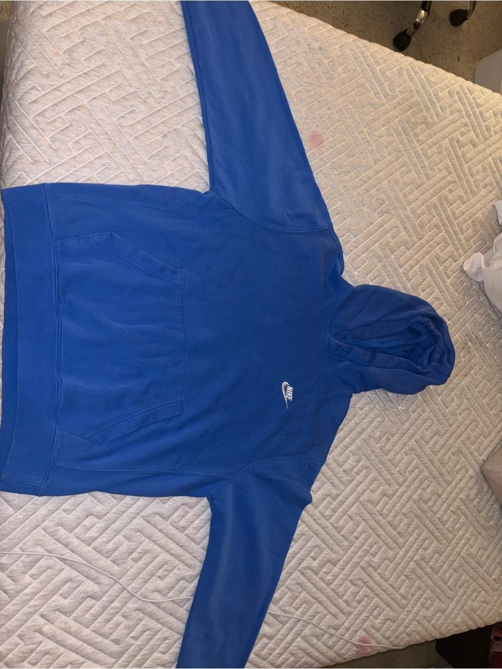 Nike Men's Blue Pullover Hoodie with White Swoosh